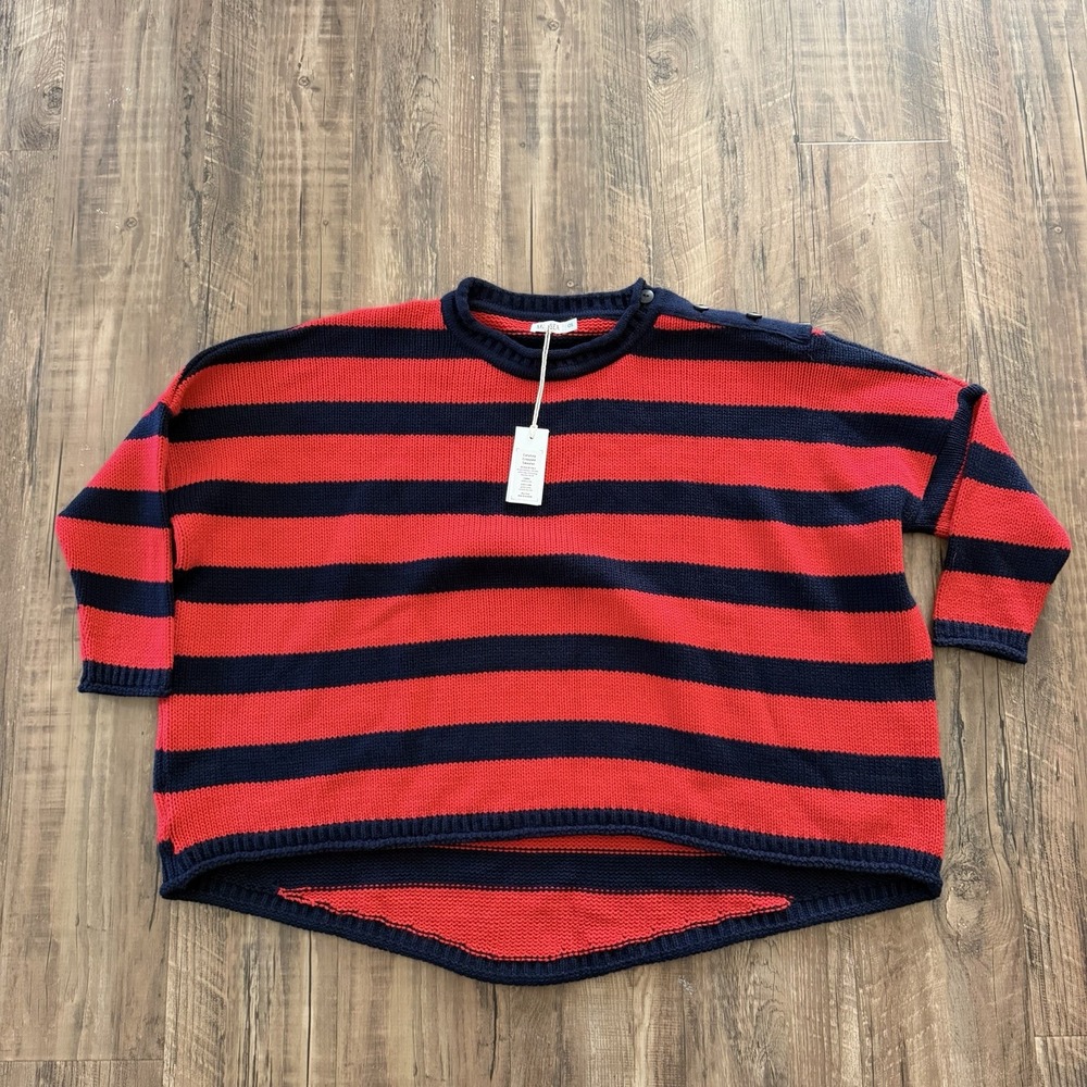 NWT Mersea Sweater Womens Blue Red Catalina Striped Crop Oversized Fall Staple